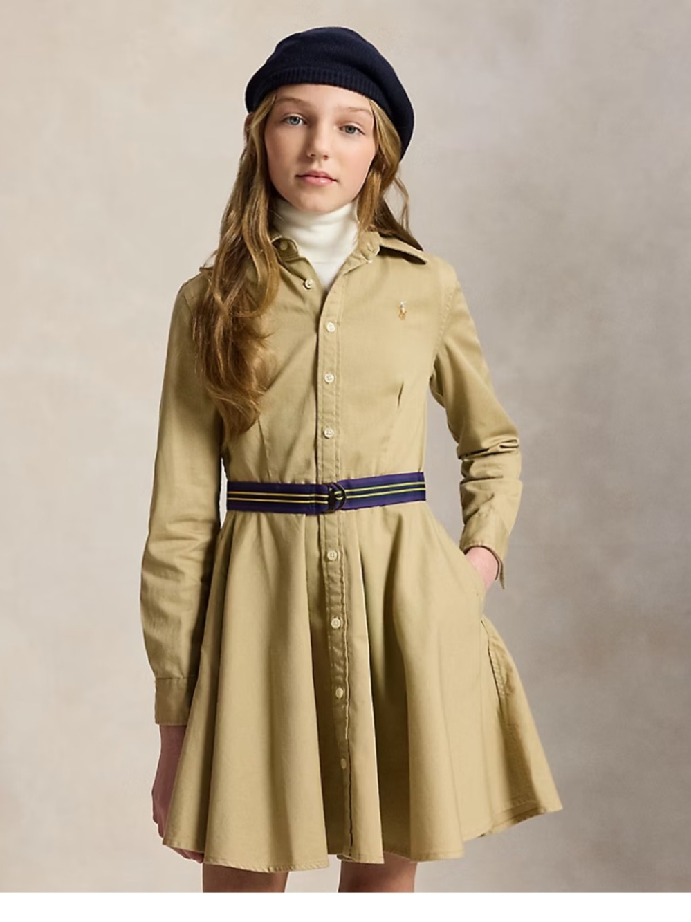 Ralph Lauren Khaki Belted Cotton Chino Shirtdress